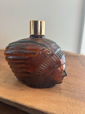 Avon Indian Chief Head Native American amber brown glass bottle perfume Empty